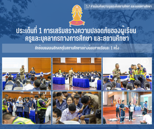 1.7 8 ซักซ้อมแผนเผชิญเหตุในสถานศึกษาอย่างน้อยภาคเรียนละ 1 ครั้ง