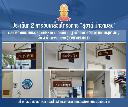 4 มีป้ายห้องน้ำชาย หญิง หรือป้ายสำหรับคนพิการหรือมีสัญลักษณ์มองเห็นง่าย