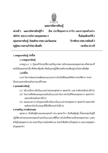 แผนการจัดการเรียนรู้ พระพุทธศาสนา แก้วกัลยา 1